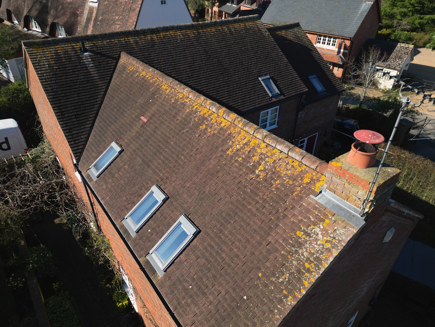 Domestic roof inspection aerial image
